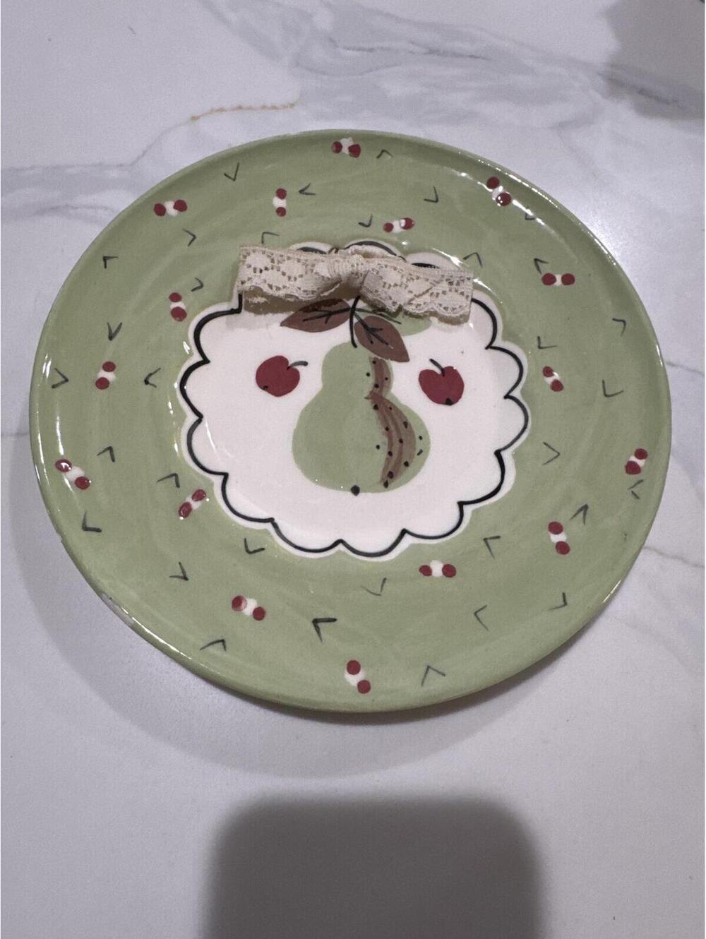 Hand Painted Clemisons Decorative Plate with Pear and Cherry Design
